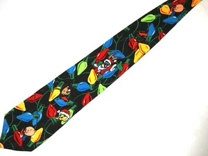 Vtg Looney Tunes Mania Mens Necktie Tie Holiday Christmas Lights Cartoon Bugs - Picture 1 of 3