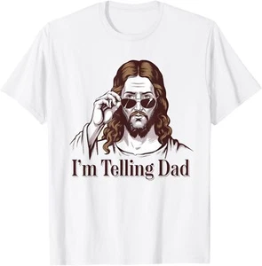 Funny I'm Telling Dad Retro Religious Christian Jesus T-Shirt - Picture 1 of 4