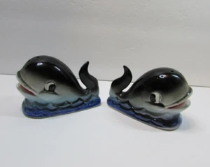 vintage anthropomorphic whales salt and pepper shakers Japan MCM nautical set - Picture 1 of 10