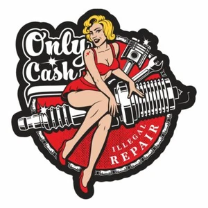 Pegatina resistente a la intemperie rock n roll motivo only cash ilegal reparación coche coche pin up - Imagen 1 de 1