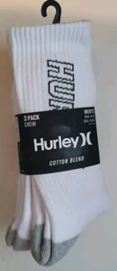 Hurley Crew Socks 3 Pack Cotton Blend Men's Size 8-12 White Brand New - Picture 1 of 5