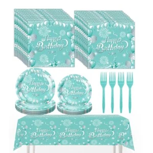 Teal Blue Tableware Set for Happy Birthday Table Decorations Blue Birthday Th... - Picture 1 of 4