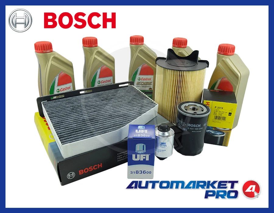 BOSCH + CASTROL + UFI KIT FILTRI + OLIO TAGLIANDO LANDI RENZO BOSCH VW GOLF V 5 1.6 BIFUEL GPL 102 CV