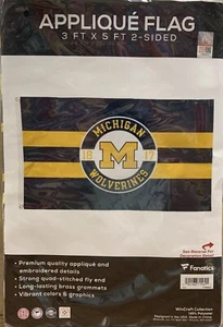 MICHIGAN WOLVERINES APPLIQUE EMBROIDERED 3'X5' 2 SIDED FLAG NEW WINCRAFT 👀 - Picture 1 of 3