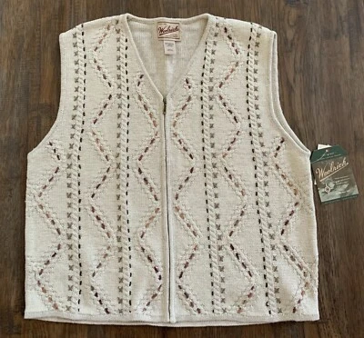 Chaleco Suéter Woolrich Para Mujer L Bordado Azteca Occidental Cremallera Completa Cuello en V Crema Foto 1 de 4
