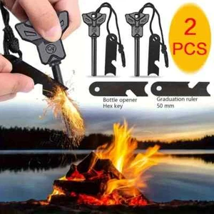 2Pc Magnesium Fire Starter Stick Firestick Keychain Steel Flint Survival Lighter - Picture 1 of 8