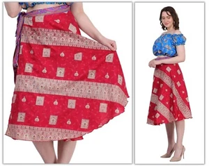 Mujeres Dos Capas Vintage Tela Sari Faldas Mágicas 30" Largo 05 Piezas Mezcla Lote al por mayor - Imagen 1 de 17
