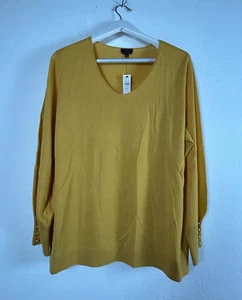 Talbots Women's Long Sleeve Knit Top Pure Merino Wool Yellow Plus Size 2X NWT - Picture 1 of 8