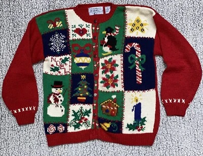 Signatures by Northern Isles Cardigan Ugly Christmas Sweater Medium Red Floral - Image 1 of 4