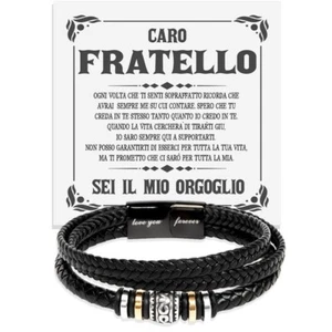 Bracciale Uomo Pelle e Acciaio Inox Fratello - Cofanetto con DEDICA incluso - Foto 1 di 7