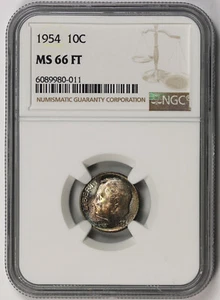 1954 Roosevelt Dime 10C MS 66 FT Full Torch NGC - Picture 1 of 2