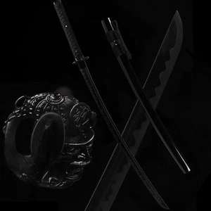 All Black Dragon Japanese Katana Sword Full Tang Sharp Samurai 1095 Steel - Picture 1 of 12