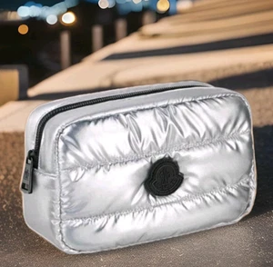 Moncler Parfums Quilted Metallic Silver Clutch Pouch Beauty Travel Case NWT - Picture 1 of 12
