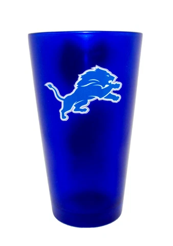 Detroit Lions NFL Team Color Frosted Beer Pint Glass Cup 16 oz Blue Cover