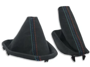 PARA BMW E39 BOTA DE CAMBIO DE MARCHAS + FRENO DE MANO GAITER NEGRO PUNTA ALCANTARA MPOWER - Imagen 1 de 4