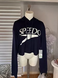 New Woman’s Speedo Navy Long Sleeve Cropped Hoodie Sweatshirt Top Size L Large - Picture 1 of 6