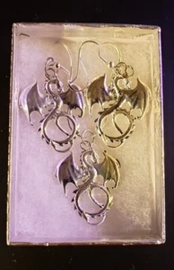 Antique Silver Dragon Set - 20" Silver Snake Chain - Lobster Clasp - Picture 1 of 3