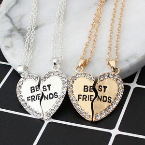 Fashion Charm Pendant Rhinestone Best Friend Heart Shaped Necklace Friendship