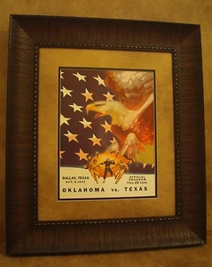 POSTER CALCIO VINTAGE TEXAS LONGHORNS INCORNICIATO "U.OF TEXAS VS OKLAHOMA" 1943 - Foto 1 di 6
