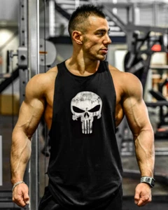 New Men's Punisher Fitness Tank Tops Cotton Sleeveless Workout Stringer Clothing - Picture 1 of 8