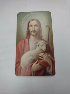 CHRISTUS der gute Hirte mit Lamm - Papiervorrat GEBETSKARTE MADE in ITALY - Bild 1 von 2