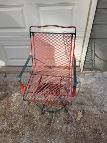 Vintage Red Wrought Iron Swivel Spring Garden Patio Chair Cover