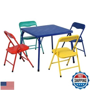 FurnitureR Kids 5-Piece Folding Square Table and Chair Set, Toddler Dining/St - Picture 1 of 5