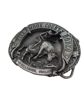 Vintage Gürtelschnalle 80er Tillamook Oregon RODEO SISKIYOU PEWTER Bull Riding Western - Bild 1 von 7
