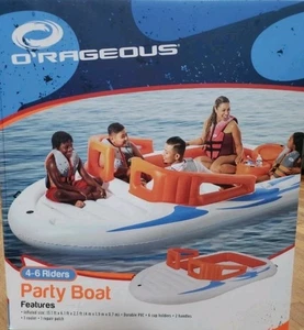 O'Rageous Giant Party Boat Inflatable 6 Person 13.1 x6.1 x2.3 NIB w/ Cooler PVC - Picture 1 of 5