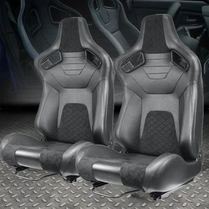 2PCS Universal Sport Racing Seats PVC Leather with 2 Sliders Sport Seats👍🏻 - Picture 1 of 11