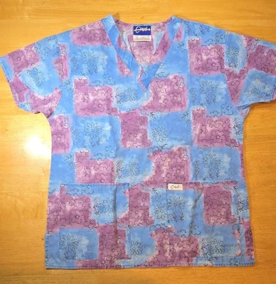 Crest Purple/Blue Flower Scrubs, XS, $5 ship, Each add. item $1 ship - Image 1 of 4