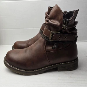 PAVERS ANKLE BOOTS BROWN FAUX LEATHER SIDE ZIPS AND BUCKLE UK SIZE 6 WORN ONCE - Picture 1 of 9