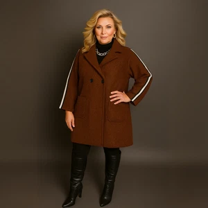 Bouclé Double Breasted Teddy Coat with Shoulder Stripes - Picture 1 of 3