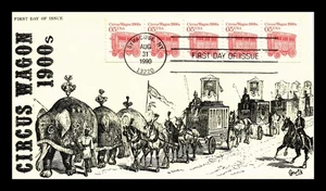 DR JIM STAMPS US COVER CIRCUS WAGON TRANSPORTATION SERIES FDC GARIK HAND MADE - Picture 1 of 2