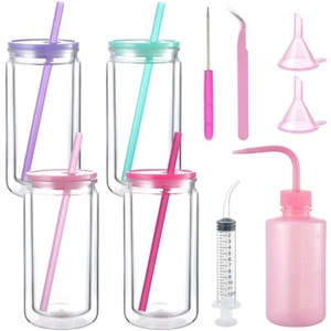 10 Pcs Snow Globe Tumbler Supplies 16oz Pre Drilled Double Wall Clear Cups Ki... - Picture 1 of 7