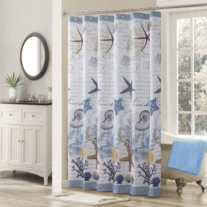 Under The Sea Blue Polyester Fabric Shower CurtainOcean Printed Navy Waterpro... - Picture 1 of 6