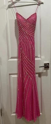 Vestido de Sirena Riva Designs Años 90 Y2K Rosa Caliente Con Cuentas Seda Corte Sesgado 10 De Colección Foto 1 de 4