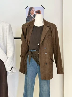 Chaqueta Blazer Marrón Imitación Gamuza Para Mujer’s S Nuevo con Etiquetas Abrigo Clásico Suave Grande Foto 1 de 4