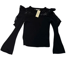 Suéter Elan Negro Manga Crochet Talla M Nuevo con Etiquetas | Top Tejido Minimalista Boho Chic - Imagen 1 de 5