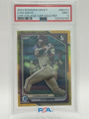 2024 1st Bowman Draft Cam Smith Florida State Image Variation SSP /50 Gold PSA - Image 1 of 4
