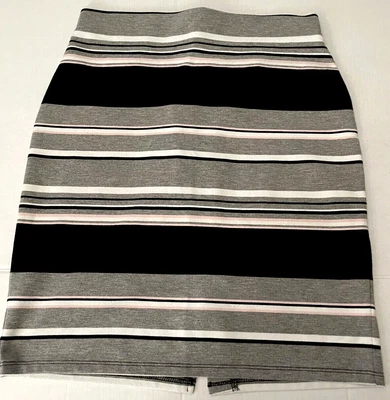 Falda lápiz a rayas Roz & Ali negra blanca gris rosa hasta la rodilla para mujer talla SP Foto 1 de 4