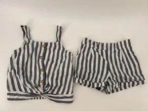 Abercrombie Kids 2-Piece Blue & White Stripe Chambray Top Short Set Girls 5/6 - Picture 1 of 7