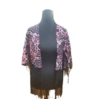 Cárdigan Kimono Floral Bongo Frente Abierto Talla S Con Flecos Foto 1 de 4