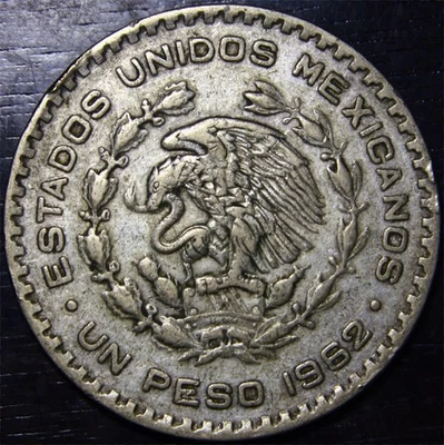 Moneda Mundial Morelos 1962 Mo México Plata Un Un 1 Peso Borde Circulado Letras Foto 1 de 2