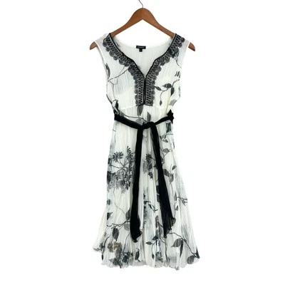 KOMAROV Ruffles Dress Crinkle Small White Black Floral Fairy Artsy U417 Foto 1 de 4