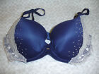 Nwt Victoria's Secret Fabulous Lined Demi Bra 32C Blue Navy Crystals Sold Out