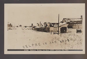 Belpre KANSAS RPPC 1905 MAIN STREET Snow Winter BEFORE FIRE nr Larned ZERCHER KS - Picture 1 of 3