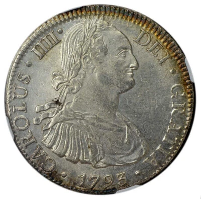 MÉXICO Carlos IV 8 Reales 1793 Mo FM NGC AU Detalles - Nípido y Brillante Foto 1 de 3