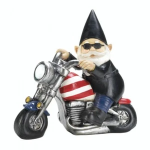 Harley Davidson Motociclista Regalos Jardín Patriótico Gnomo Solar Patio Estatua - Imagen 1 de 2