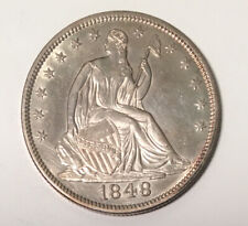 1848 50c Seated Liberty Silver Half Dollar Scarce Gem BU Amazing Deep Details
